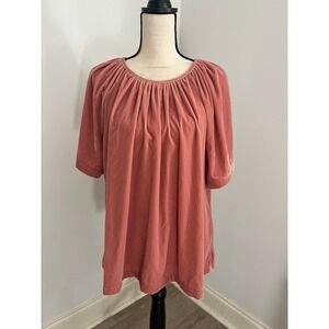 Rose Pink Velvet Blouse XXL Pleated Short Sleeve Office Romantic Boho Jewel Tone